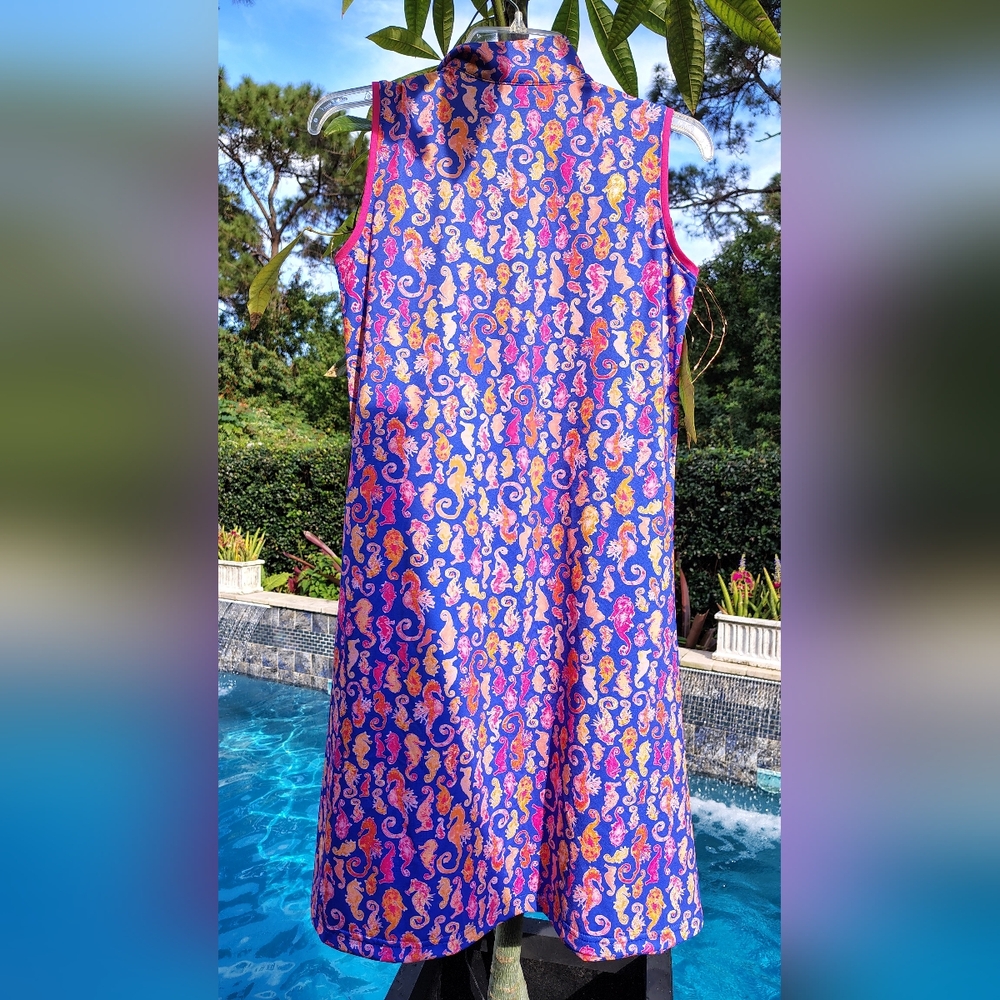 NEW Ana Clare Lexi Swing Sleeveless Dress Womens Sz S Purple, Pink Seahorses - Picture 5 of 6